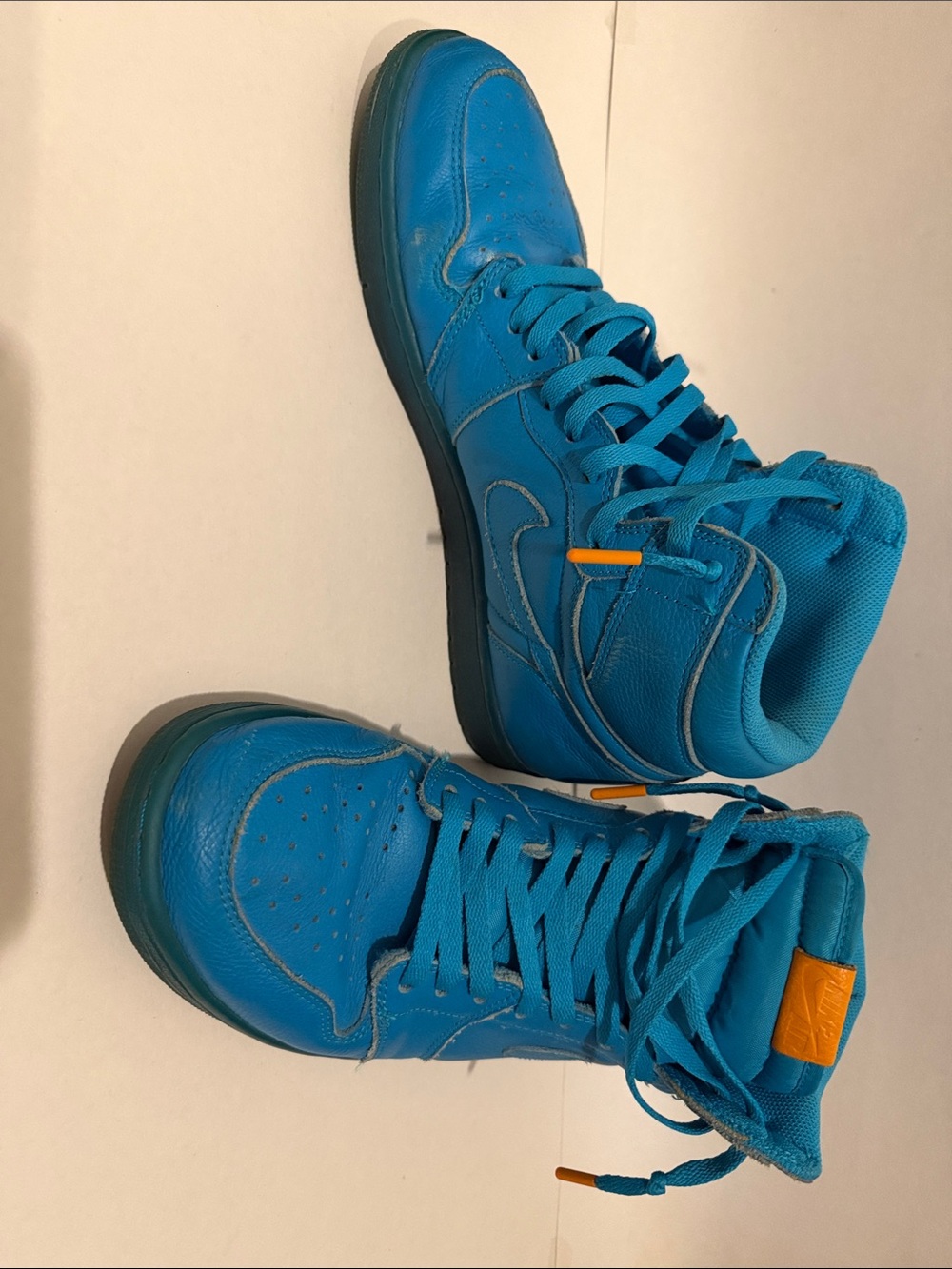 Nike Men's Bright Blue High-Top Athletic Sneakers with Orange Accents